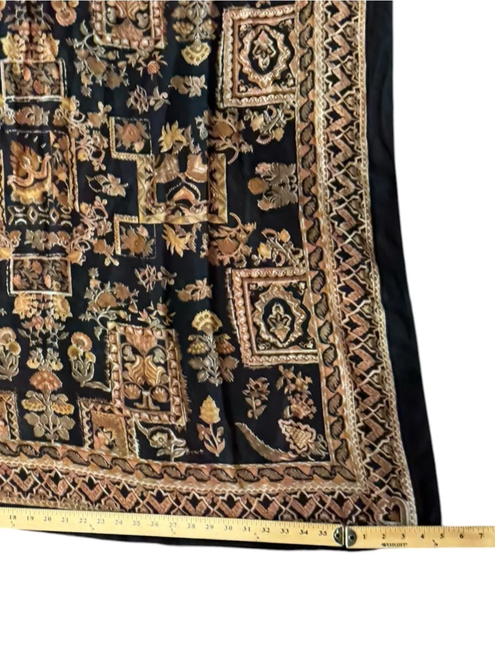 Black & Gold Floral Paisley silk Square Scarf